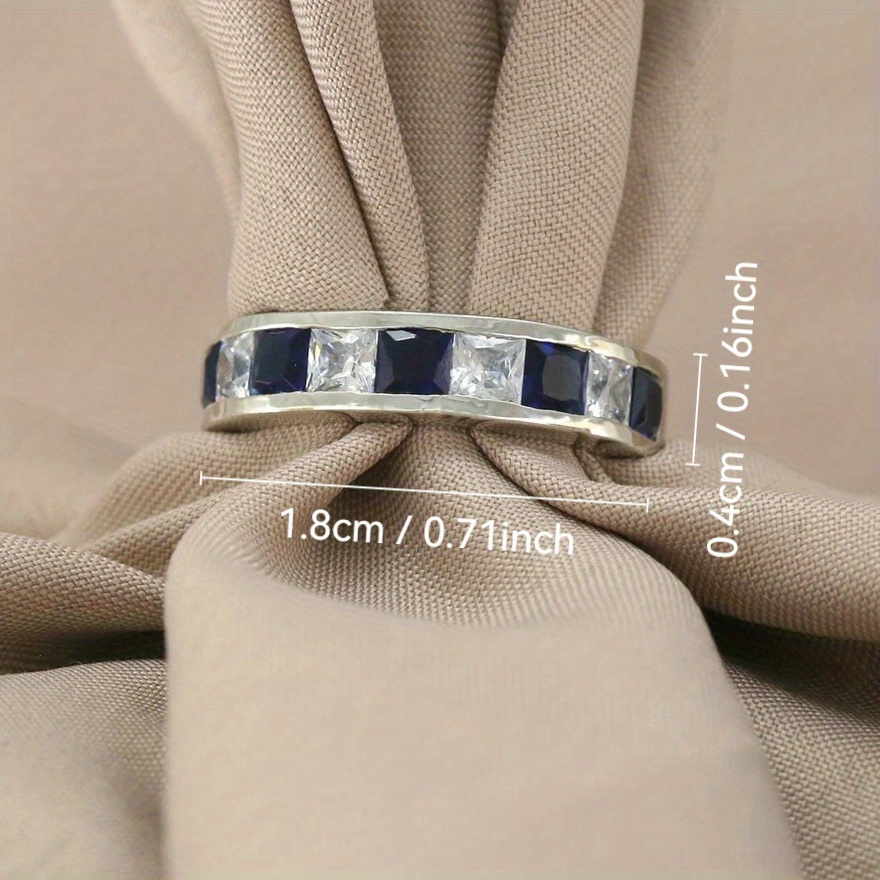 Women's Elegant Titanium Steel Ring with Blue Synthetic Cubic Zirconia